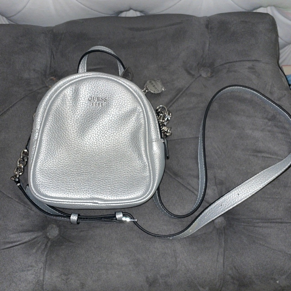 guess silver mini backpack